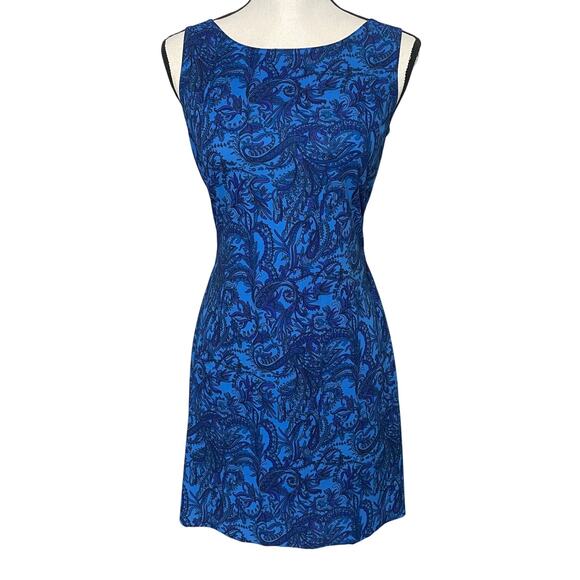 Vintage 90s Y2k Jalate Blue Paisley Mini Dress Ruched Waist Size Small - Picture 3 of 10